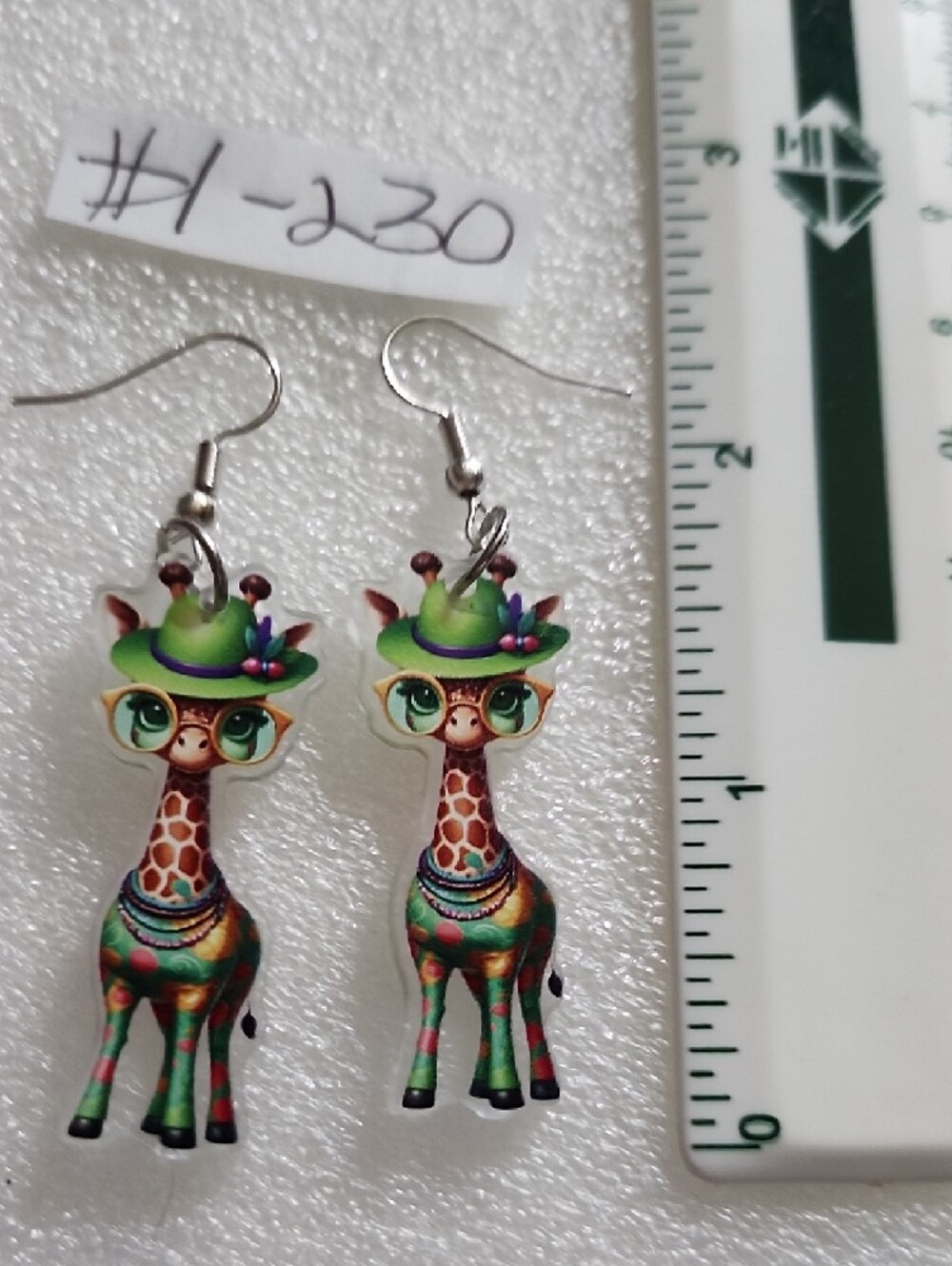 Hand Crafted Green & Multicolor Giraffe Dangle Earrings - Picture 2 of 2